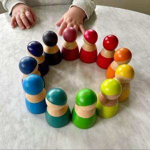 Primary Montessori Rainbow Wood peg dolls